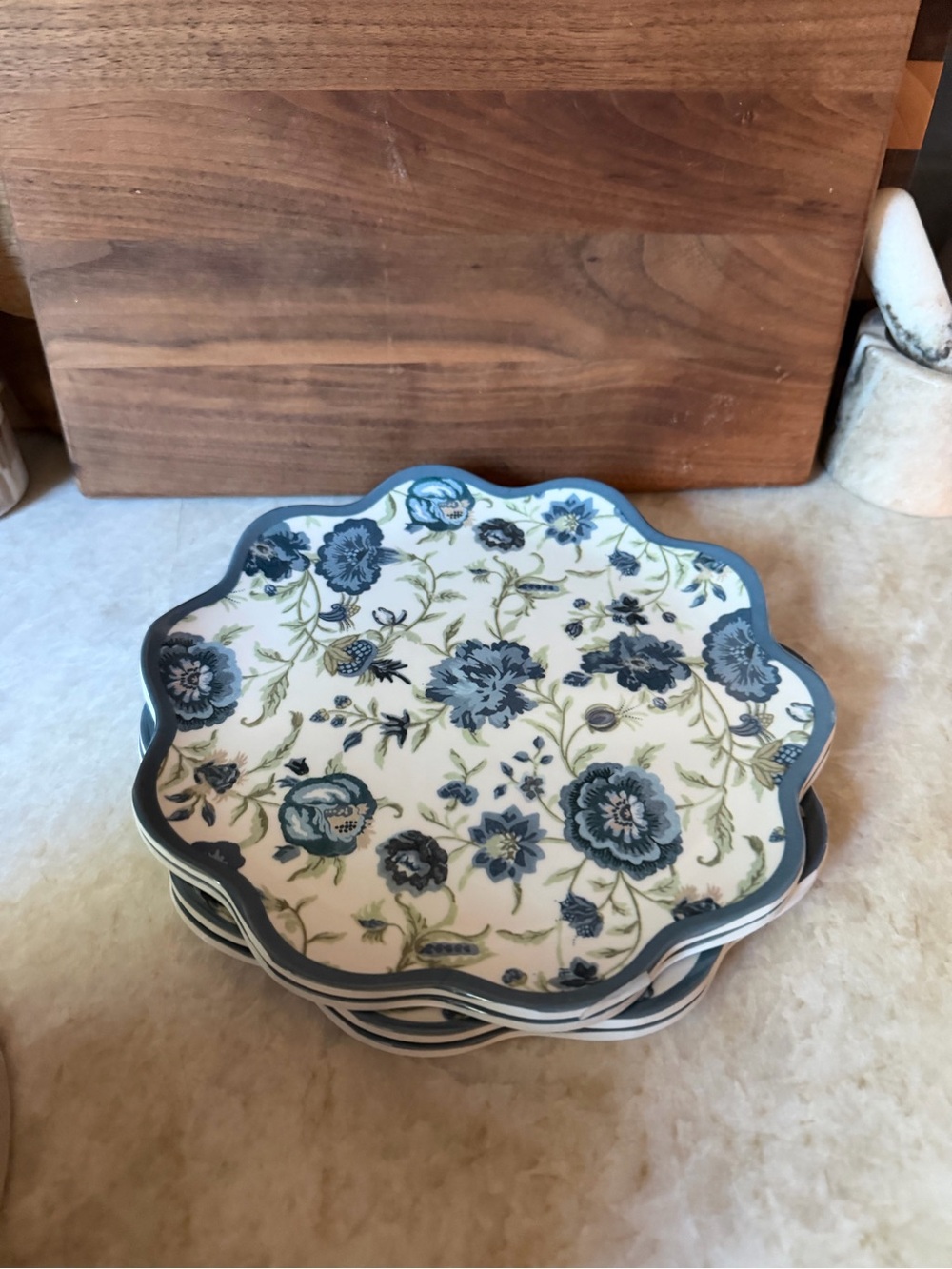 Curated Kravet floral melamine 8-1/2” plates set of 4